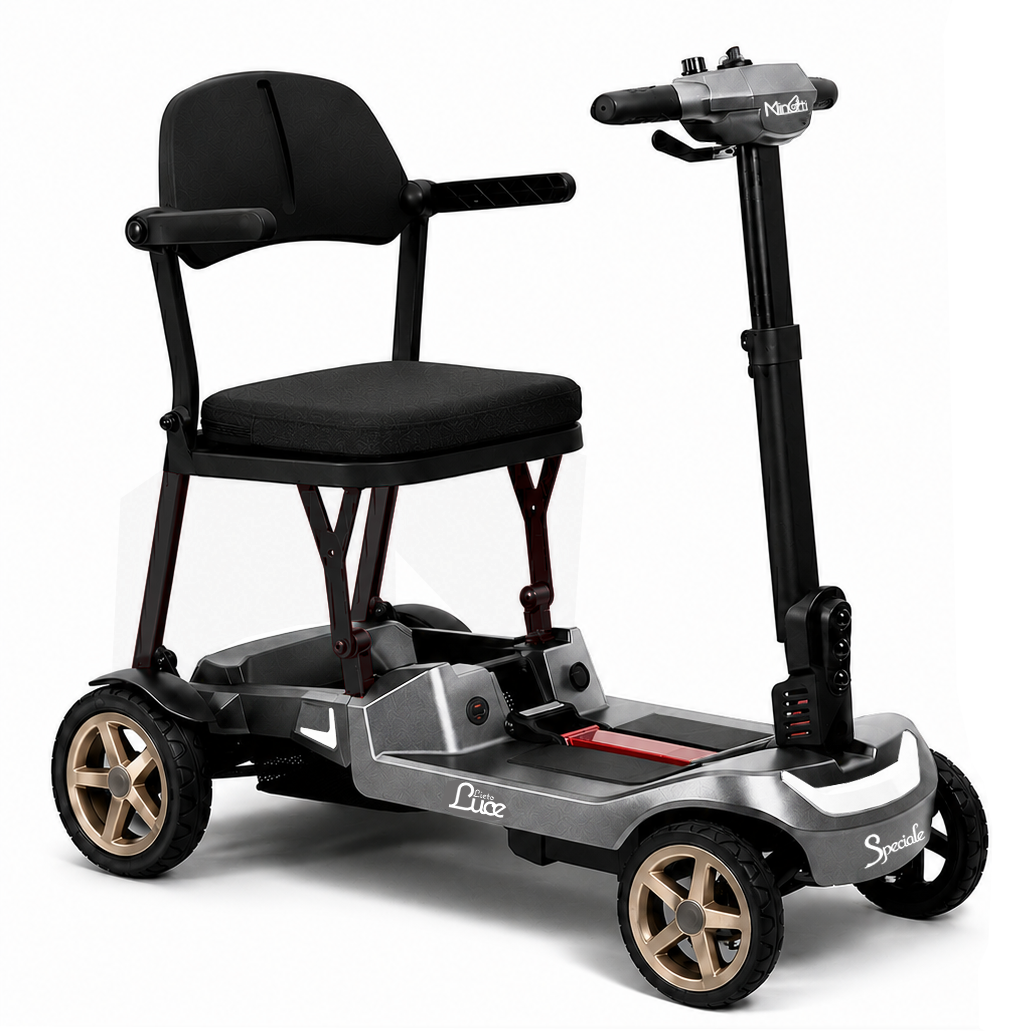 LUCE SPECIALE。ガンメタリックの車体、レッドのアクセント、ゴールドカラーのホイール